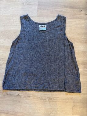 FLAX Women's Sleeveless 100% Linen Tank Top Gey Black Size Medium Boho